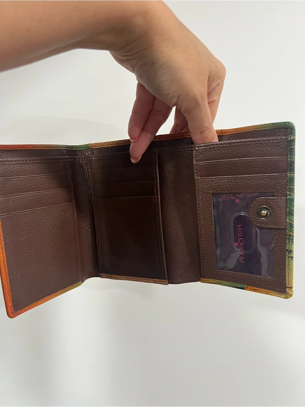 Anuschka Hand-Painted Leather Wallet - Yellow, Orange, Green NEW